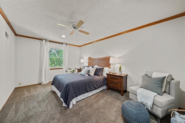 12332 W 105th Ter, Overland Park, KS 66215 - bedroom featuring ornamental molding, a ceiling fan, carpet floors, a textured ceiling, and baseboards