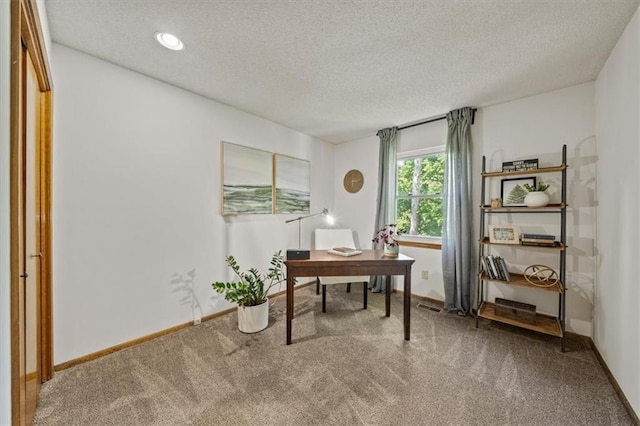 12332 W 105th Ter, Overland Park, KS 66215 - office area featuring carpet flooring, a textured ceiling, baseboards, and recessed lighting