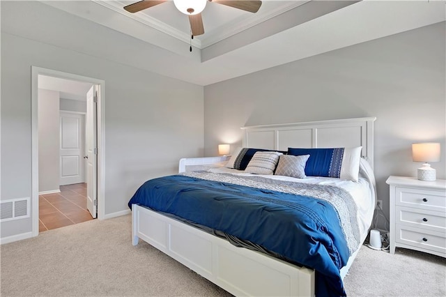 19629 W 196th St, Spring Hill, KS 66083 - bedroom with crown molding, light colored carpet, baseboards, and ceiling fan