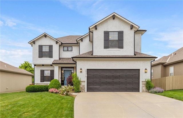 24318 W 91st Pl, Lenexa, KS 66227 - traditional home featuring concrete driveway, an attached garage, stucco siding, and stone siding