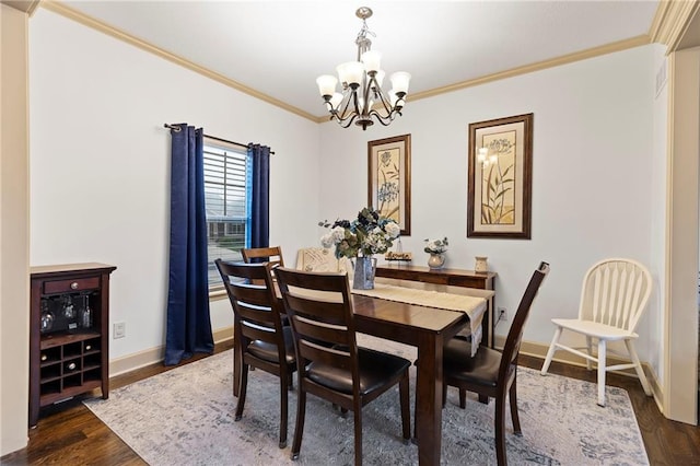 24318 W 91st Pl, Lenexa, KS 66227 - dining room with a chandelier, dark wood-style flooring, ornamental molding, and baseboards