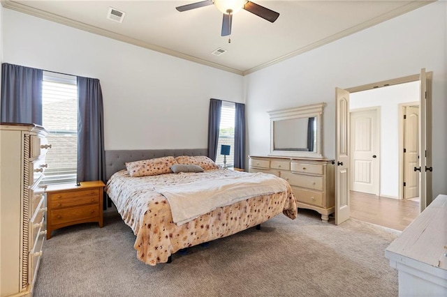 24318 W 91st Pl, Lenexa, KS 66227 - bedroom with light carpet, ornamental molding, and a ceiling fan