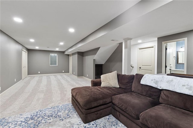 24318 W 91st Pl, Lenexa, KS 66227 - living area featuring recessed lighting, light colored carpet, and baseboards