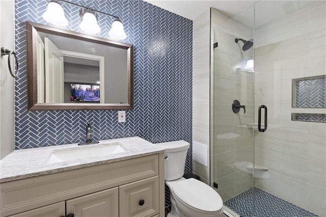 24318 W 91st Pl, Lenexa, KS 66227 - full bath featuring tile walls, toilet, vanity, and a shower stall