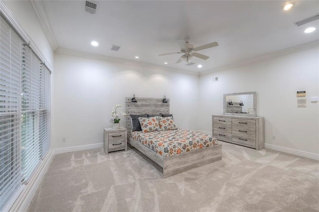 3109 W 118th St, Leawood, KS 66211 - carpeted bedroom with crown molding, recessed lighting, and a ceiling fan