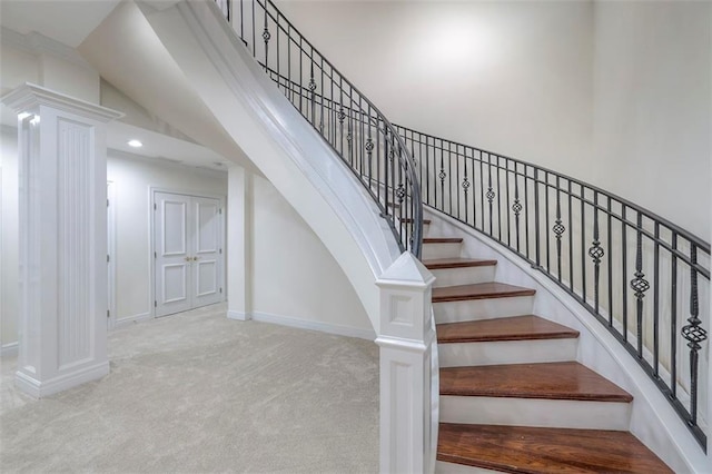 3109 W 118th St, Leawood, KS 66211 - stairway featuring carpet flooring and recessed lighting