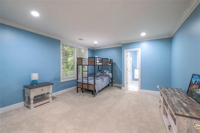 3109 W 118th St, Leawood, KS 66211 - bedroom with crown molding, recessed lighting, and light carpet
