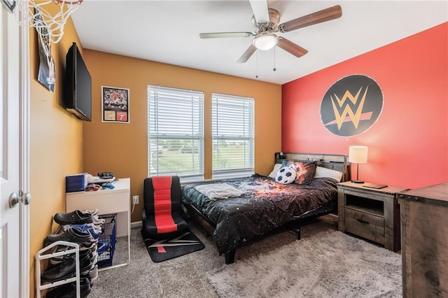 2808 E Cedar Pl, Tonganoxie, KS 66086 - bedroom featuring carpet and ceiling fan