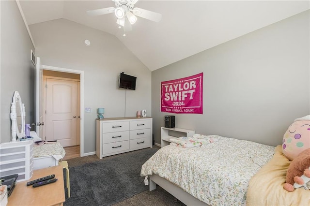 2808 E Cedar Pl, Tonganoxie, KS 66086 - bedroom with lofted ceiling, carpet, and ceiling fan