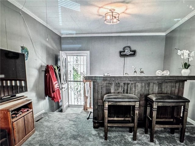6404 N Harrison St, Oakview, MO 64118 - dining area featuring ornamental molding, baseboards, and carpet flooring