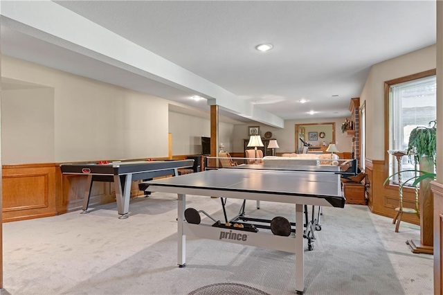 3644 W 127th Ter, Leawood, KS 66209 - game room with light colored carpet, recessed lighting, and a wainscoted wall