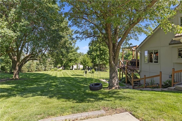 3644 W 127th Ter, Leawood, KS 66209 - view of green lawn featuring stairway and a wooden deck