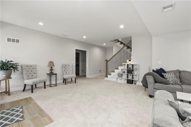 807 NE Algonquin St Unit B, Lees Summit, MO 64064 - living area with stairway, recessed lighting, baseboards, and carpet flooring