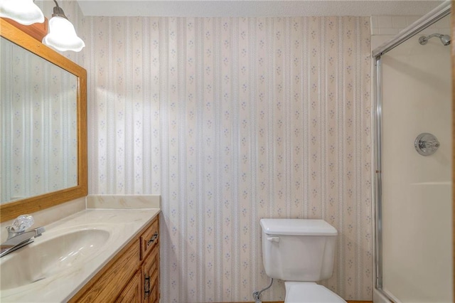 25908 Colbern Rd, Lees Summit, MO 64086 - bathroom featuring vanity, a stall shower, and toilet