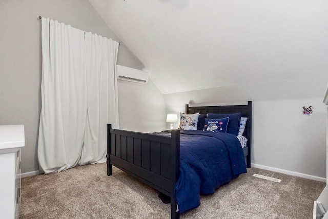 8911 W 104th St, Overland Park, KS 66212 - bedroom featuring an AC wall unit, vaulted ceiling, carpet flooring, and baseboards