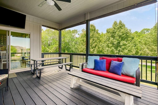 9305 SW Sushi Cir, Lees Summit, MO 64064 - deck featuring a ceiling fan