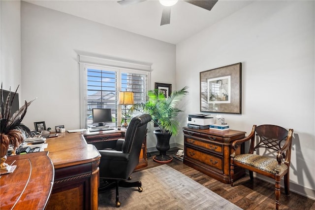 15278 W 173rd St, Olathe, KS 66062 - office area with wood finished floors, ceiling fan, and baseboards
