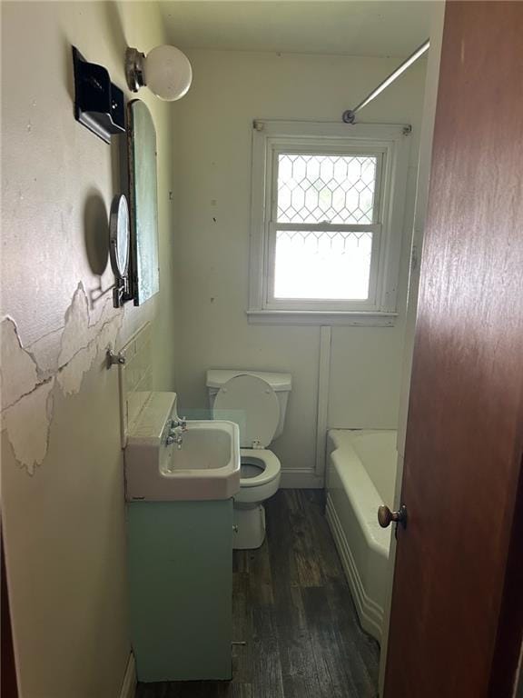 full bath featuring wood finished floors, toilet, and vanity