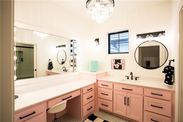 10702 W 142nd Ter, Overland Park, KS 66221 - full bath with a chandelier, vanity, and an enclosed shower