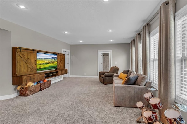 2409 SE Ridge Line Dr, Blue Springs, MO 64014 - carpeted living room featuring baseboards and recessed lighting
