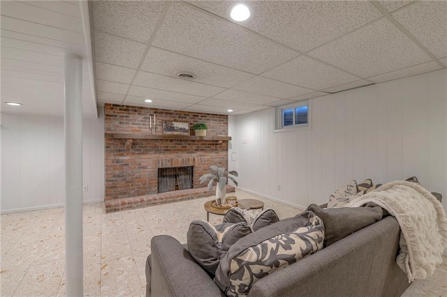 6109 W 54th Ter, Mission, KS 66202 - living area with a drop ceiling, baseboards, a fireplace, and recessed lighting
