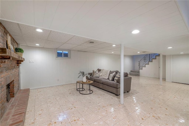 6109 W 54th Ter, Mission, KS 66202 - living area featuring stairway, a fireplace, recessed lighting, and baseboards