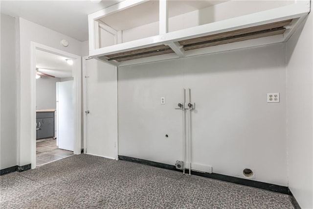 6721 Larsen Ln, Shawnee, KS 66203 - laundry area featuring carpet floors, electric dryer hookup, and baseboards
