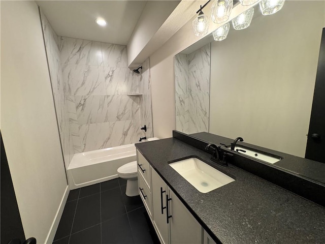 9019 Freedom Cir, Lenexa, KS 66227 - bathroom with toilet, baseboards, vanity, tile patterned flooring, and washtub / shower combination