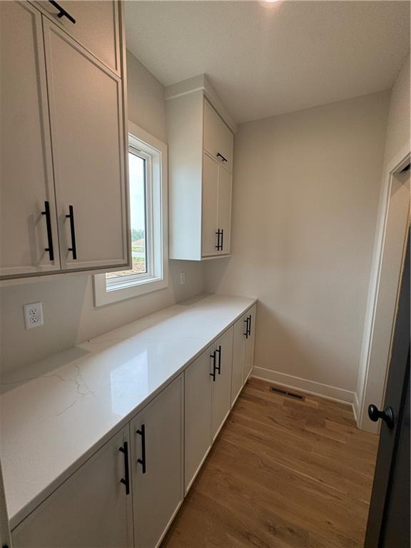 9019 Freedom Cir, Lenexa, KS 66227 - kitchen featuring light wood-style floors and white cabinets