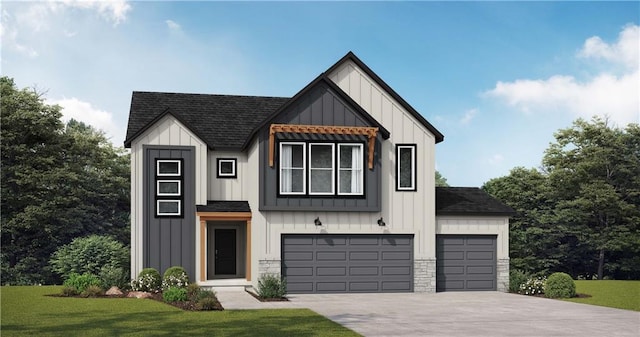 338 Meadowlark Dr, Raymore, MO 64083 - modern farmhouse style home featuring board and batten siding, roof with shingles, and driveway