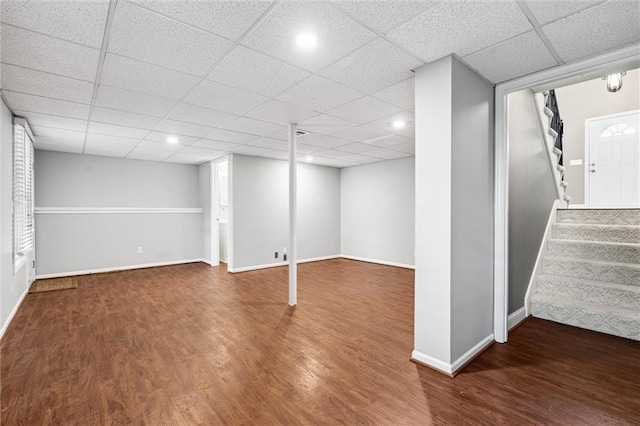 21607 W 51st St, Shawnee, KS 66226 - finished below grade area with wood finished floors, stairway, a drop ceiling, and recessed lighting