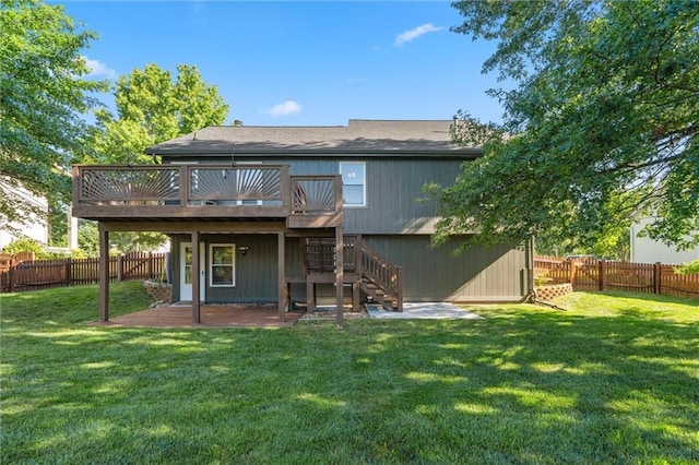 21607 W 51st St, Shawnee, KS 66226 - rear view of property with a wooden deck, a fenced backyard, stairway, and a patio