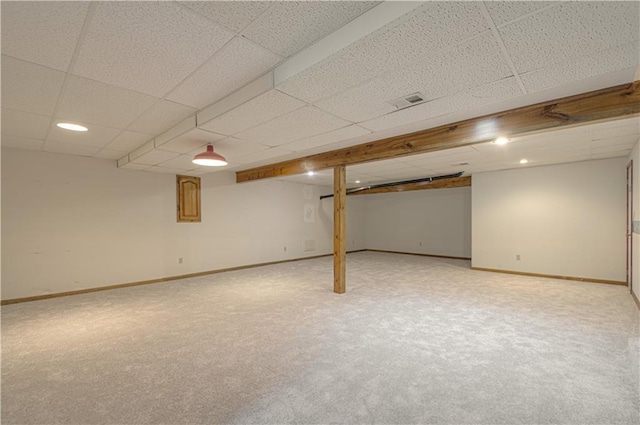 17725 W 68th Ter, Shawnee, KS 66217 - finished basement with light colored carpet, baseboards, a paneled ceiling, and recessed lighting