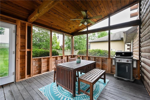 611 N Winnebago Dr, Lake Winnebago, MO 64034 - sunroom featuring ceiling fan and lofted ceiling