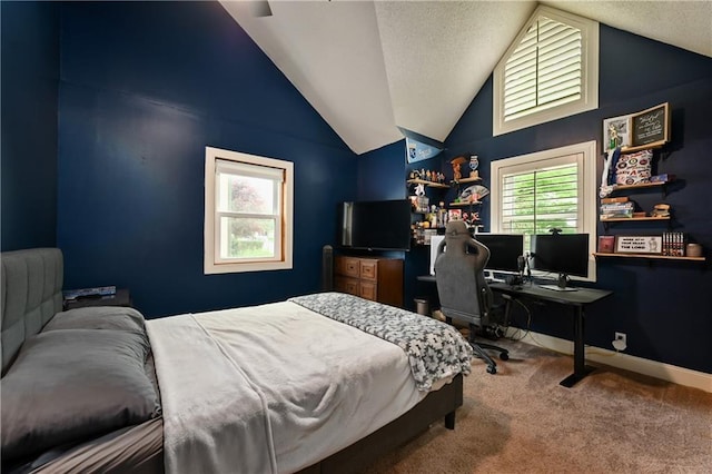 611 N Winnebago Dr, Lake Winnebago, MO 64034 - bedroom with vaulted ceiling, carpet floors, a desk, and baseboards