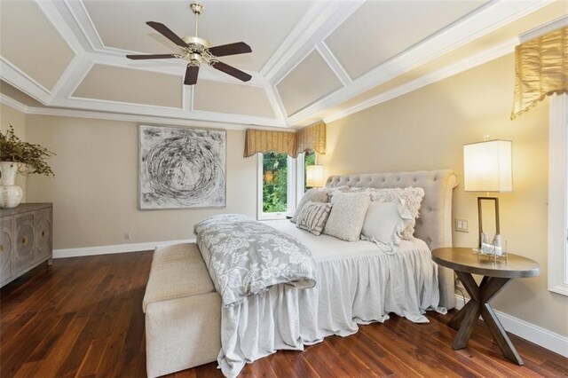 5403 Windsor Ln, Fairway, KS 66205 - bedroom featuring wood finished floors, baseboards, crown molding, and a ceiling fan