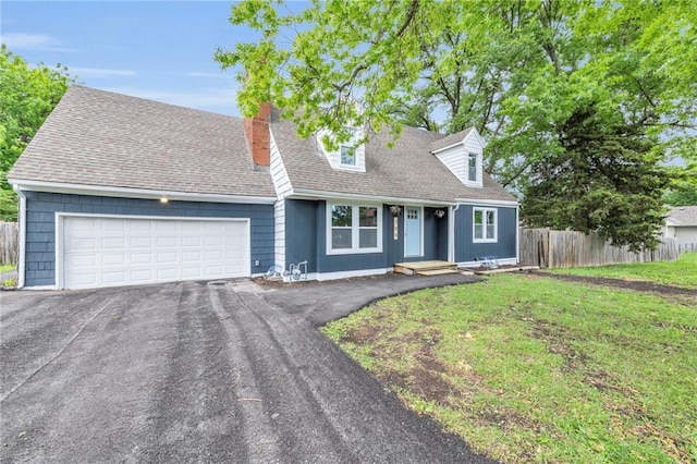 706 W Cedar St, Olathe, KS 66061 - cape cod house featuring driveway, a garage, a chimney, and a shingled roof