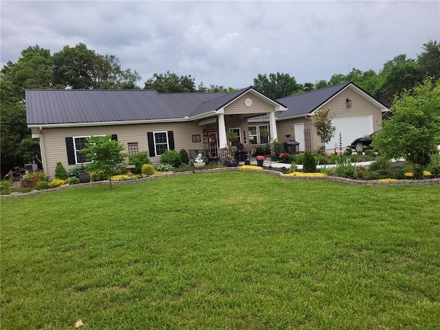 1154 SE 364p Rd, Clinton, MO 64735 - ranch-style house featuring a front yard, metal roof, a porch, and an attached garage