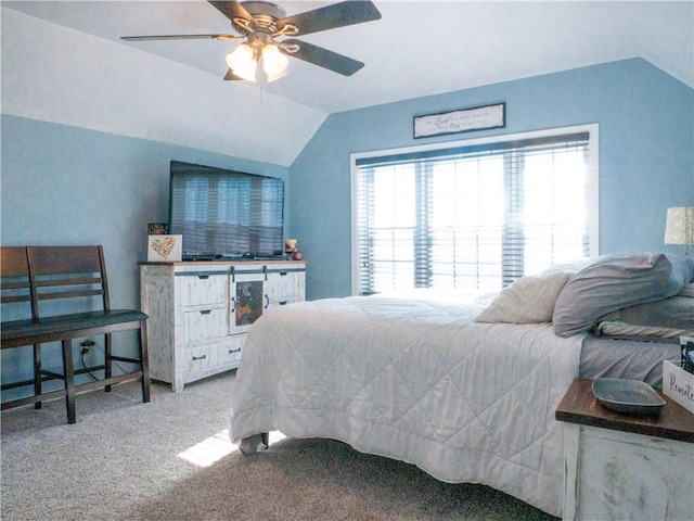 3812 Anderson Ave, Kansas City, MO 64132 - carpeted bedroom with vaulted ceiling and a ceiling fan