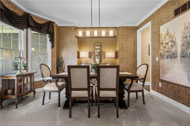 15801 Parkhill St, Overland Park, KS 66221 - carpeted dining space featuring baseboards and ornamental molding