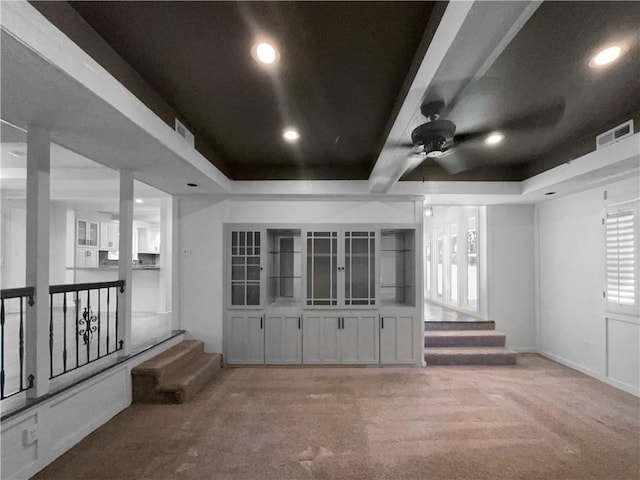 6317 Sherwood Ln, Shawnee, KS 66203 - spare room featuring carpet floors, ceiling fan, a raised ceiling, recessed lighting, and plenty of natural light
