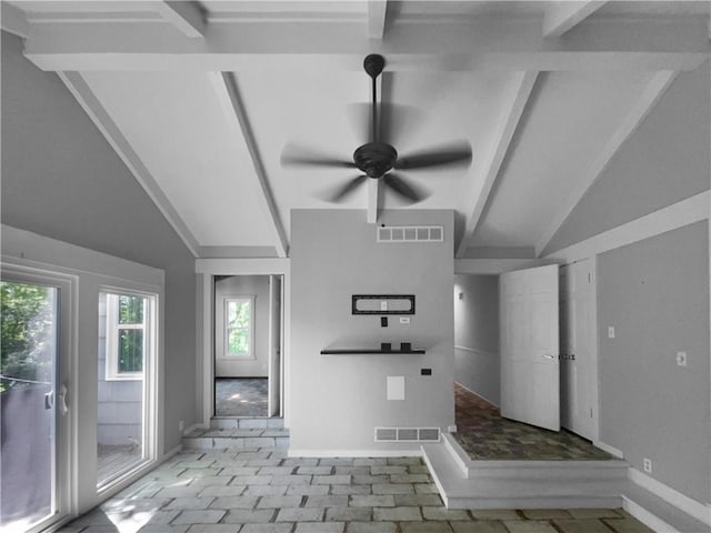 6317 Sherwood Ln, Shawnee, KS 66203 - unfurnished living room with ceiling fan, baseboards, and tile patterned floors