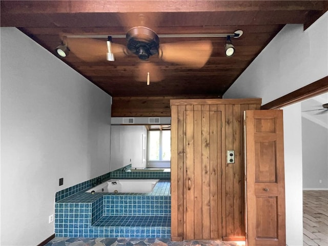 6317 Sherwood Ln, Shawnee, KS 66203 - stairway with rail lighting and wood ceiling