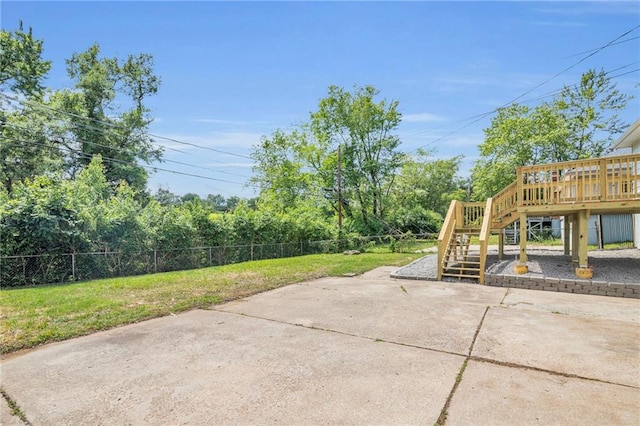 8823 E 111th St, Kansas City, MO 64134 - view of patio / terrace featuring stairway and a wooden deck