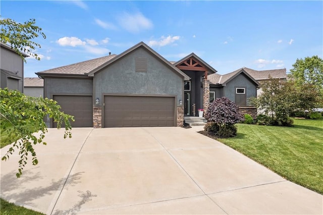8756 Houston St, Lenexa, KS 66227 - single story home with stucco siding, an attached garage, concrete driveway, and a front yard