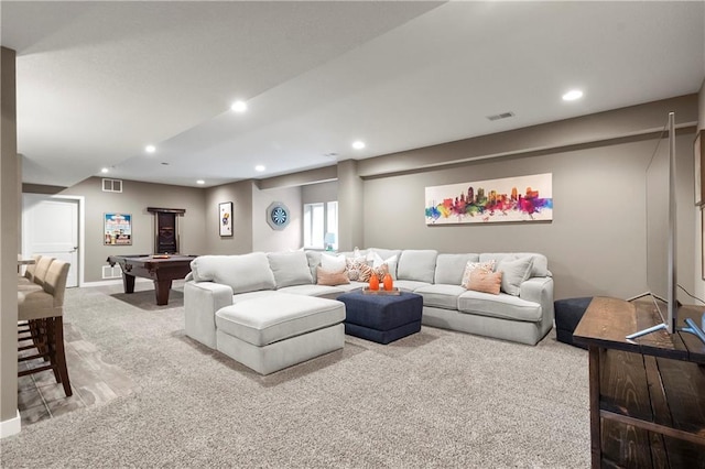 8756 Houston St, Lenexa, KS 66227 - living room with carpet floors, recessed lighting, and billiards