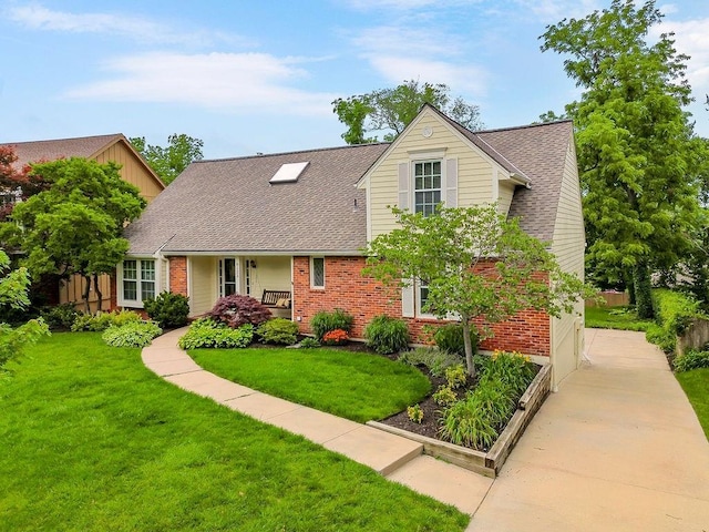 8122 Parkhill Rd, Lenexa, KS 66215 - traditional-style home with brick siding, a front lawn, a shingled roof, and covered porch