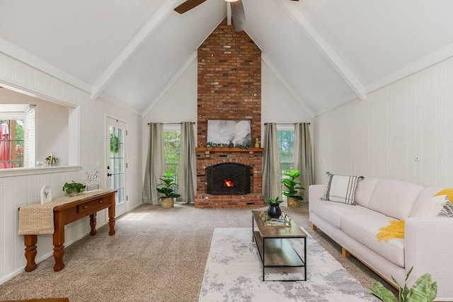 8122 Parkhill Rd, Lenexa, KS 66215 - living area with a ceiling fan, a brick fireplace, and carpet floors