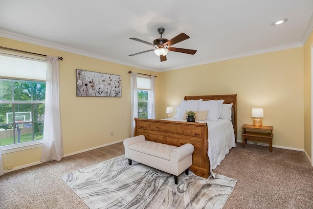 8122 Parkhill Rd, Lenexa, KS 66215 - carpeted bedroom featuring ornamental molding, baseboards, and a ceiling fan