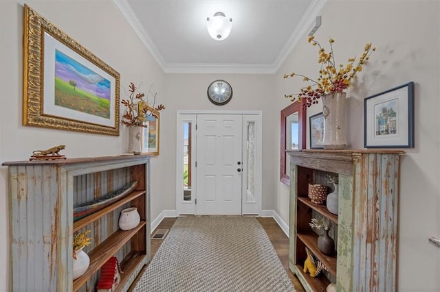 4500 Valley Ridge Dr, Saint Joseph, MO 64505 - entrance foyer featuring ornamental molding, baseboards, and dark wood-style flooring
